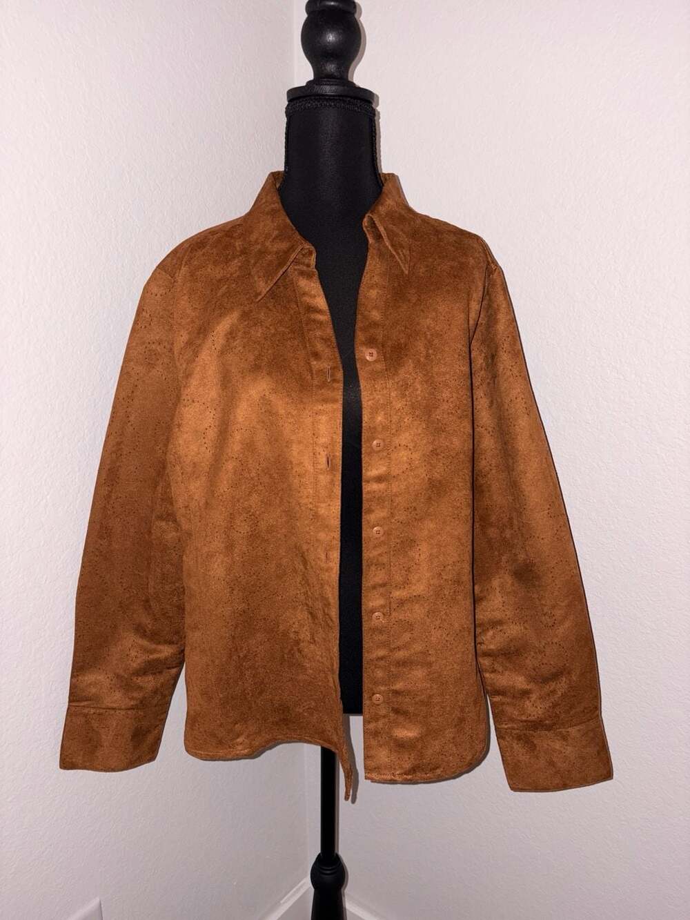 Christopher & Banks Brown Faux Suede Button-Up Shirt Jacket